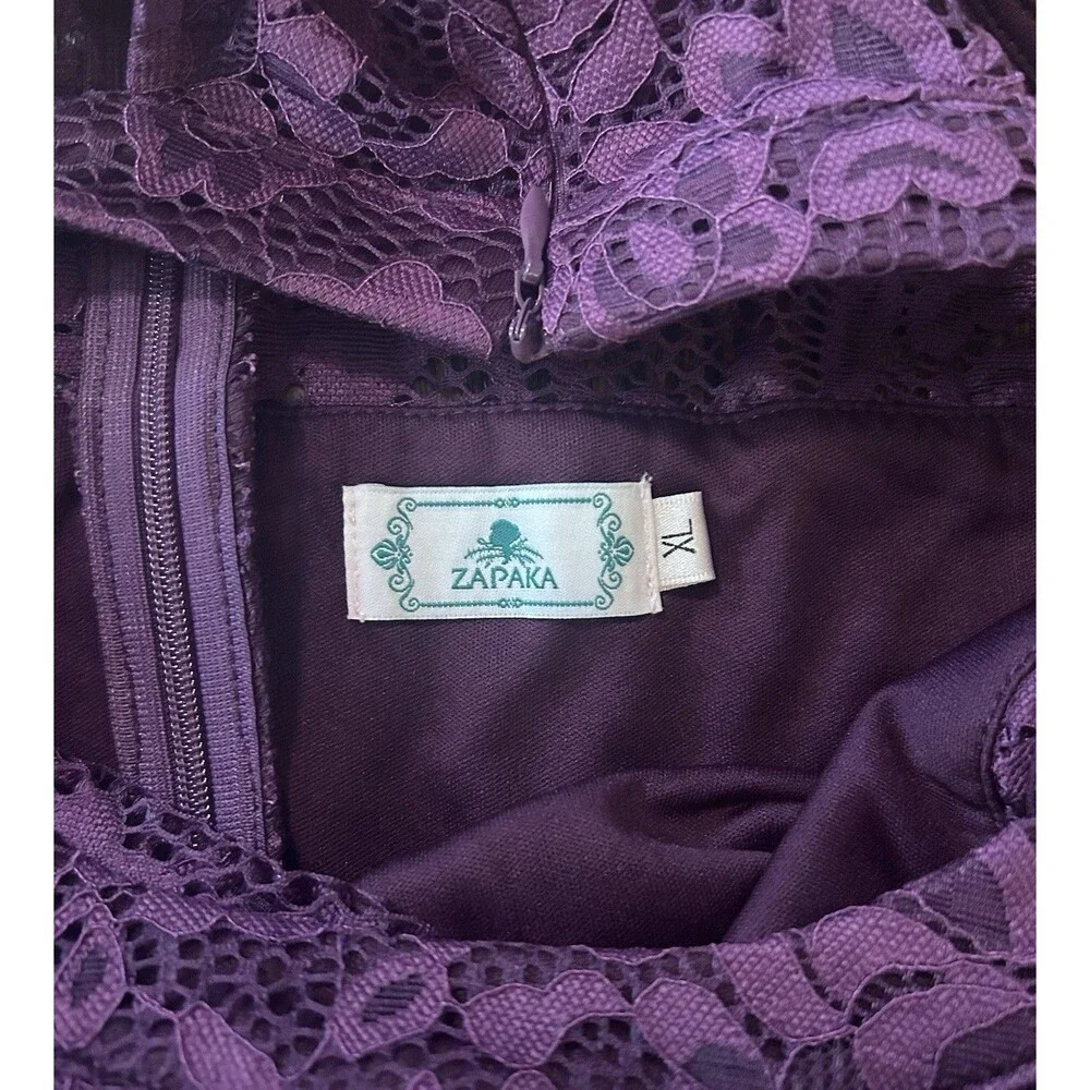Zapaka Purple Halter Lace Floral Mini Dress Lined Zipper Size XL Party Formal - Picture 3 of 7